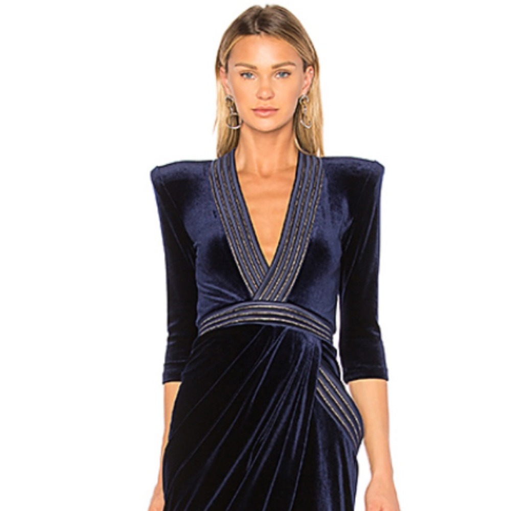 Zhivago Eye of Horus velvet midi dress in navy